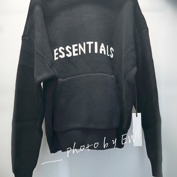 Essentials black knit hoodie clearance